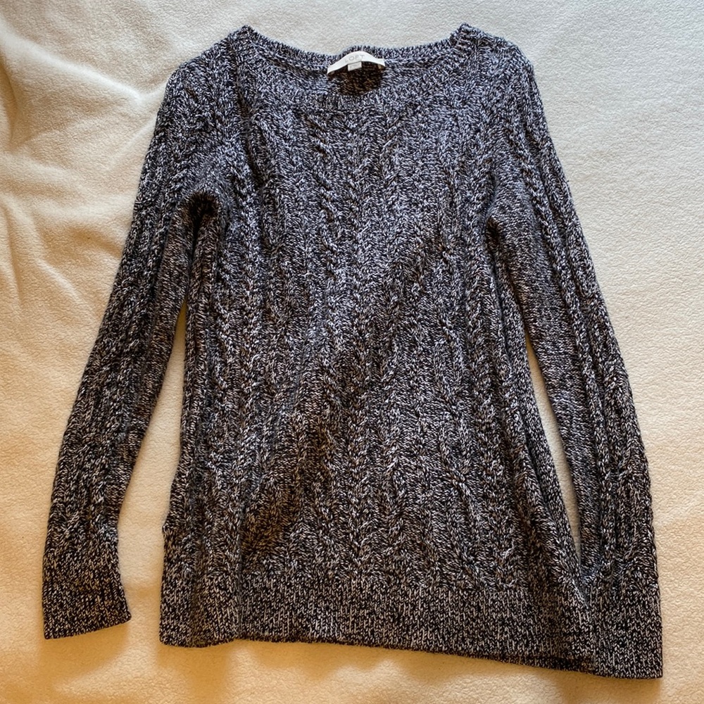 black and white cable knit sweater